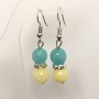 Earrings with Natural Aquamarine and Citrine Stones with White Crystals, Faceted Bead, Diameter About 10 mm, Length 46 mm