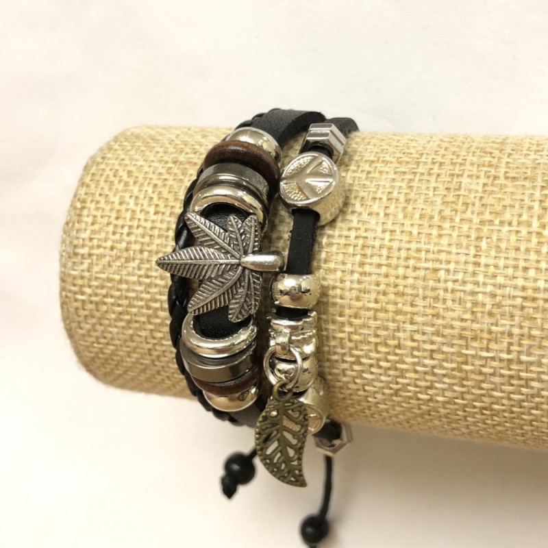 Eco-leather Hemp bracelet with a drawstring, length 18-24 cm, black