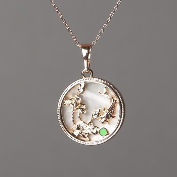 Ланцюжок Xuping Позолота 18К з кулоном Перламутр, зелена емаль 15мм + -, товщина 0, 5мм + -, довжина 48см +