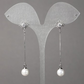 Xuping Rhodium Stud Earrings with Crystals, Beads and Pendants 12 mm + -, length 58 mm + -, thickness 0.7 mm +