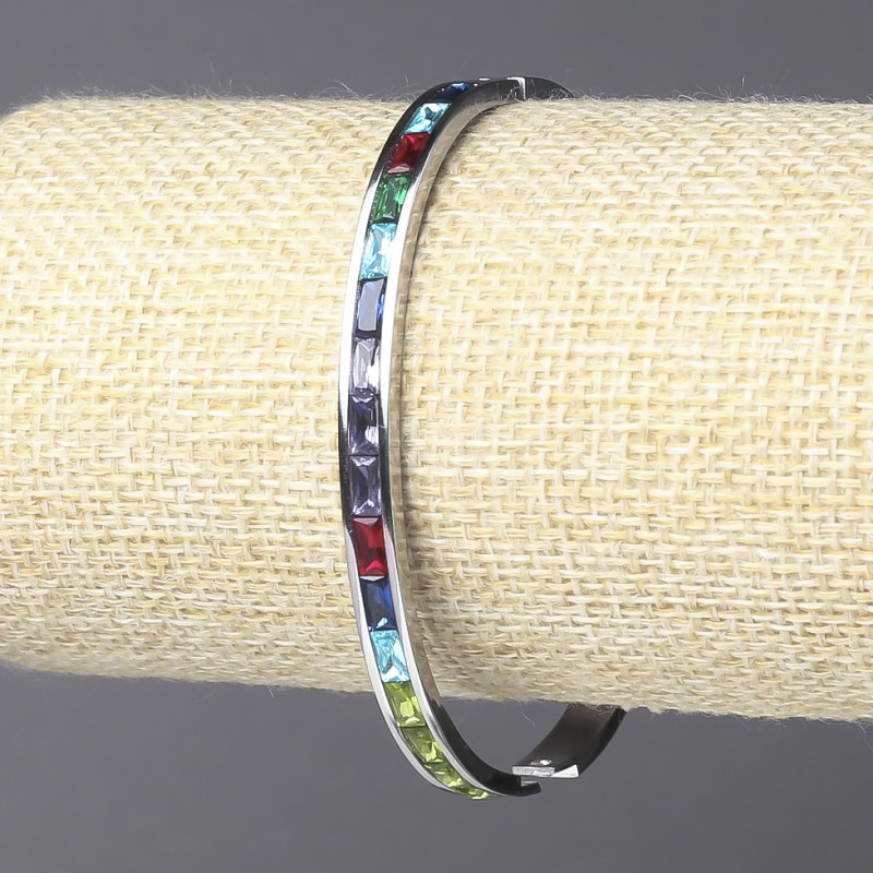 Xuping Rhodium Bracelet with Multicolored Crystals, thickness 5 mm, diameter 63×54 cm