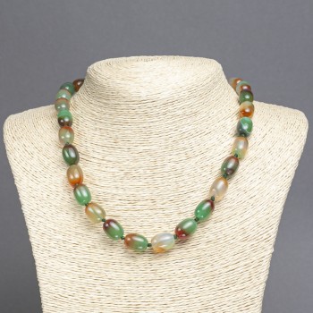 Necklace of Brazilian Agate on Thread, Smooth Barrel Beads, 14x10 mm, 45 cm long