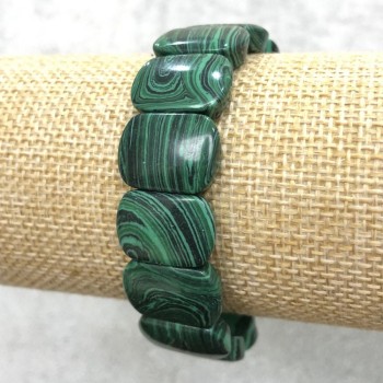 Malachite Elastic Bracelet (Pressed) Smooth Oval Links 18x13 mm, Length 18 cm