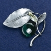 Brooch 'Twig with Chrysoprase' and Bead, Silver-Toned Metal 60x67mm +