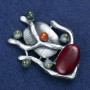 Brooch 'Twig' with Carnelian and Assorted Stones, Silver-Colored Metal, 61x42 mm +