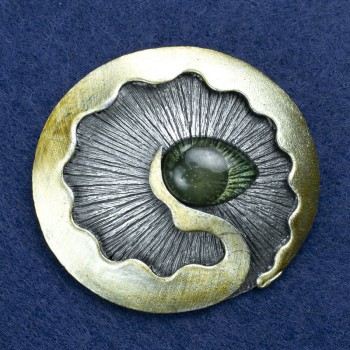 Brooch 'Element' — silvery metal with enamel and a drop, 52×45 mm +