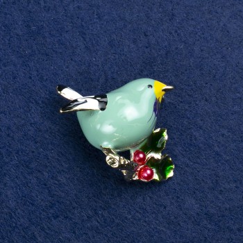 Brooch Bird in Gold-Tone Metal and Enamel 40x26mm +