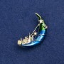 Brooch 'Moon' gold-tone metal, enamel and crystals 37×28mm +