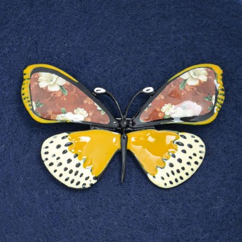 Butterfly Brooch in Black Metal and Enamel, 70x40mm +