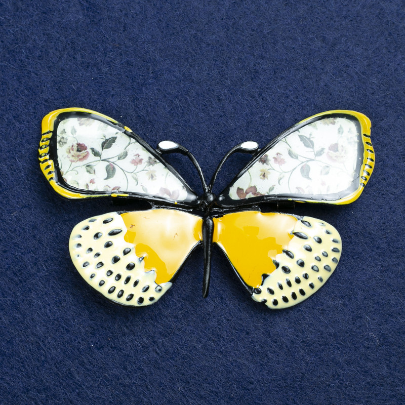 Butterfly Brooch, Silver Metal and Enamel, 70x40 mm +