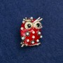 Owl Brooch in golden metal, enamel, beads and crystals, 30x25mm +