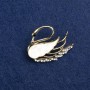 Swan Brooch with Golden Metal, Mother-of-Pearl and Crystals, 35x28mm +