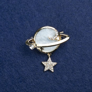 Brooch 'Planet' with Mother-of-Pearl and Crystals
