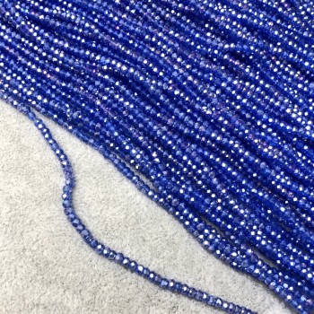 Blue Czech Crystal Beads on Fishing Line, Blue Transparent with Gasoline Iridescence, Faceted Rondel, Diameter 3×2.5 mm, Length 36 cm