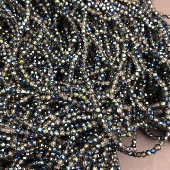 Czech Crystal Beads on Thread, Gray Assortment, Transparent with Plating, Faceted Rondelles, Diameter 3x2.5 mm, Length 36 cm