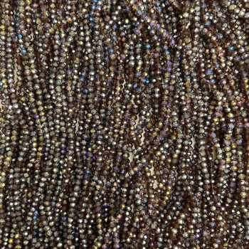 Brown Czech Crystal Beads on a Fine Thread with Gasoline Finish, Faceted Rondelle, 3.5×3 mm, 32 cm Length