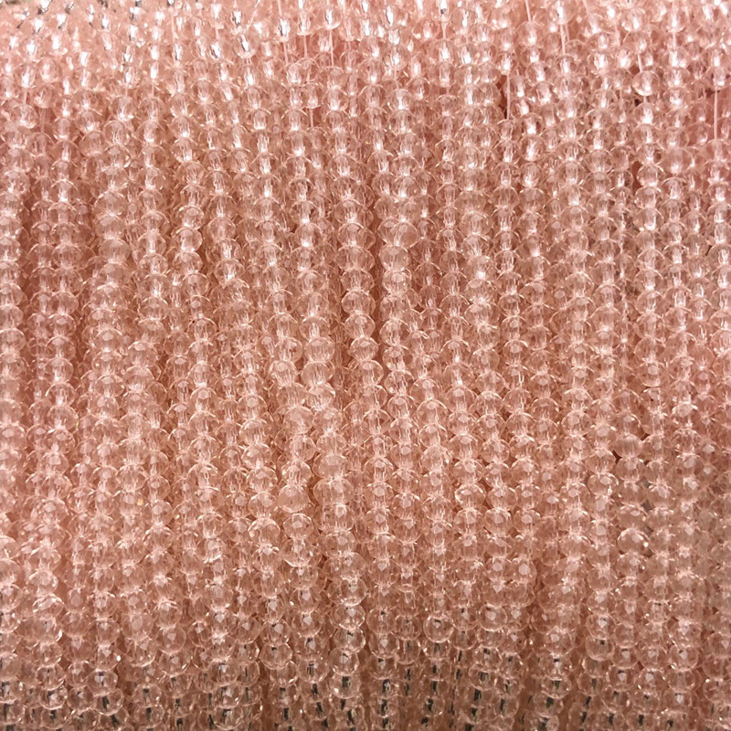 Czech Crystal Beads on Thread, Pale Pink Transparent Faceted Rondelle, 3x2.5 mm diameter, 36 cm length + -