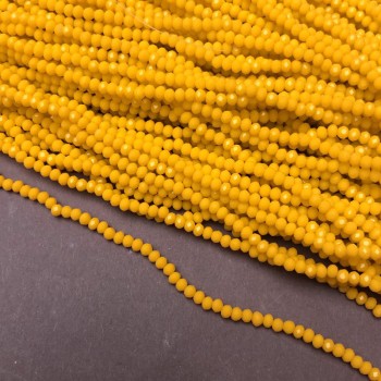 Beads Czech Crystal on Beading Thread, Matte Corn-Yellow, Faceted Rondel, Diameter 3×2.5 mm, Length 36–38 cm