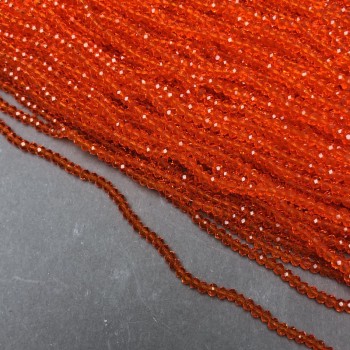 Beads Czech Crystal on Thread, Red-Orange Transparent Faceted Rondelle, Diameter 3x2.5 mm, Length 36-38 cm +