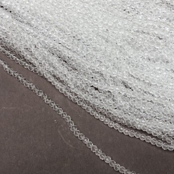 Beads of Czech crystal on thread, white transparent faceted rondelle, diameter 3.5×3 mm, length 36-38 cm