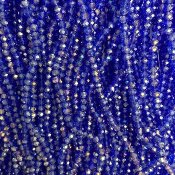 Blue Transparent Czech Crystal Beads on Thread, Gasoline Finish, Faceted Rondelle, Diameter 3.5×3 mm, Length 36 cm