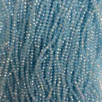 Blue transparent Czech crystal beads on beading wire with petrol iridescence, faceted rondelle, diameter 3.5x3 mm + -, length 36 m +