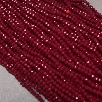 Beads Czech Crystal on thread, dark red matte faceted rondels, diameter 3.5x3 mm, length 36-38 cm