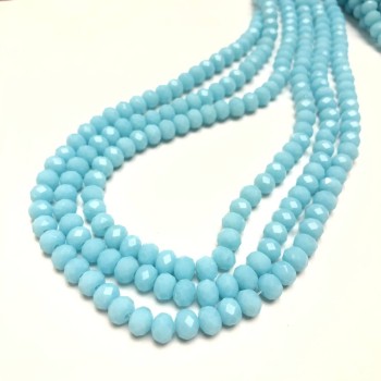 Light Blue Matte Czech Crystal Beads on Thread, Faceted Rondelle, 6×4.5 mm, length 38–40 cm ±