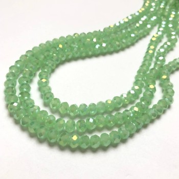 Beads Czech Crystal on thread, salad-green matte with gasoline iridescence, faceted rondelle, diameter 6×4.5 mm, length 38-40 cm +