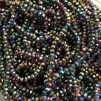 Beads Czech Crystal on fishing line with gasoline-effect coating, faceted rondelle, diameter 3.5×3 mm, +/-; length 33 cm