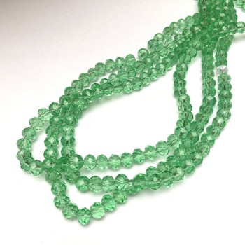 Beads Czech Crystal on fishing line light-green transparent briolette, diameter 8x6 mm +-, length 40-42 cm +