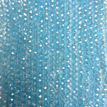 Blue Czech Crystal Beads on Thread, Transparent Blue with Gasoline Tint, Faceted Rondelle, 6x5 mm, Length 40-42 cm +