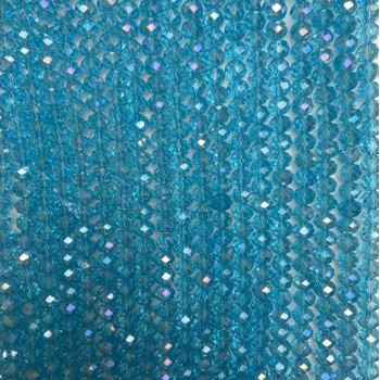 Blue Transparent Czech Crystal Beads on Thread, Gasoline-Coated, Faceted Rondelle, 8x6 mm, Length 40 cm