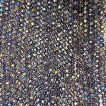 Purple Transparent Czech Crystal Beads on Fishing Line with Petrol Coating, Faceted Rondel, 8x6.5 mm + -, length 40–42 cm