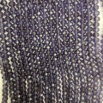 Czech Crystal Beads on Thread, Violet Transparent Faceted Rondelle, Diameter 6x5 mm, Length 40 cm