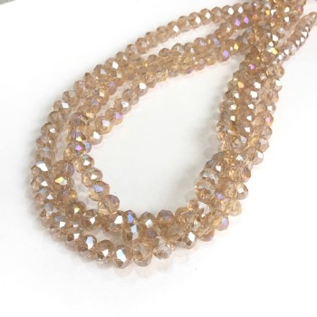 Beads Czech crystal on thread, champagne transparent with gasoline iridescence, faceted rondel, diameter 8×6 mm, length 40–42 cm