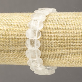 Elastic bracelet with natural rock crystal, faceted link, diameter 14×9.5 mm
