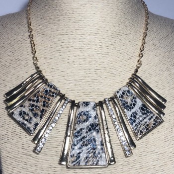 Eco-leather necklace with golden metal and crystals, length 42–50 cm +