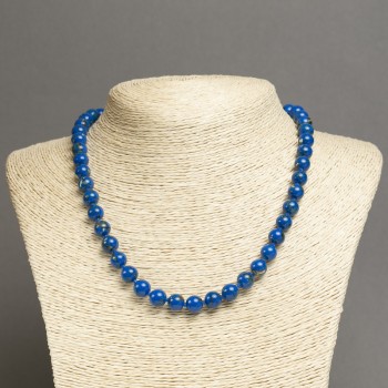 Imperial Blue Jasper Necklace (pressed) - smooth beads, 6 mm diameter, 45 cm length