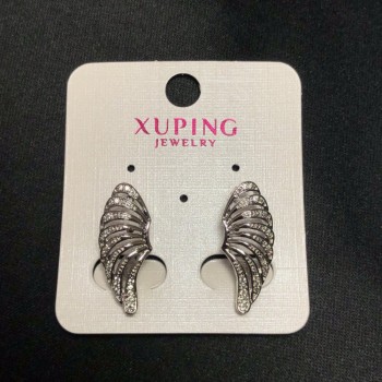 Xuping Rhodium-Plated Earrings with White Crystals, 23x10 mm diameter +