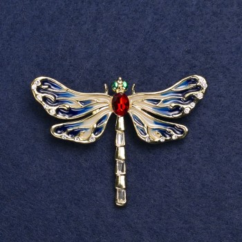 Butterfly Brooch in gold-tone metal, enamel and crystals 44x60mm +
