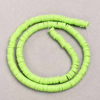 Flat round beads made of polymer clay, lime green, diameter 6x1 mm, length 40 cm