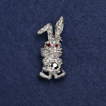 Brooch Bunny with silver-tone metal and crystals, 42×19mm +