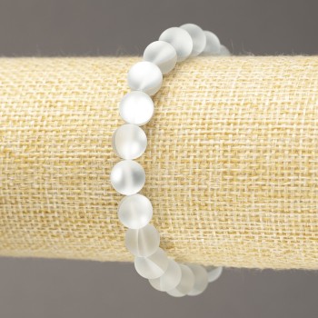 Elastic bracelet with opal glass smooth beads, white matte, 8mm+