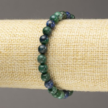 Elastic bracelet with natural azurite stone, smooth beads, diameter 6(±)mm