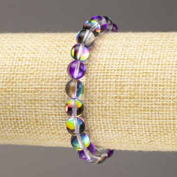Elastic bracelet with opal glass, smooth beads, purple translucent, 8mm diameter, 18 cm length