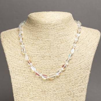 Opal glass necklace, White Chameleon, faceted beads, 10x7 mm, length 45 cm