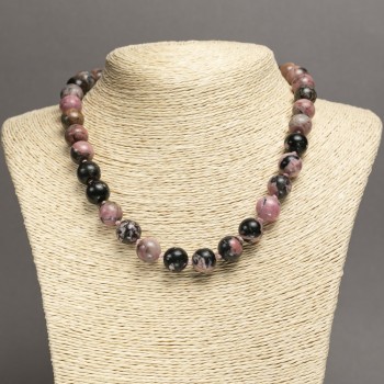 Natural Rhodonite Necklace with Smooth Beads, 12 mm diameter ±, 45 cm length ±