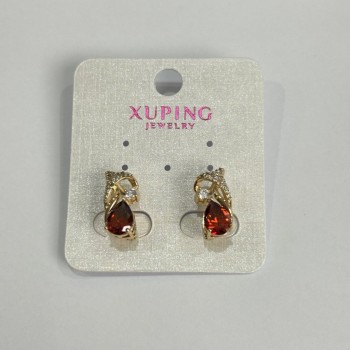 Xuping Earrings with Red Stones and White Crystals 8×15mm, 18K Gold Plating