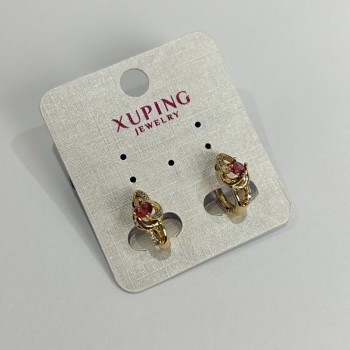 Xuping Earrings with Pink Crystals and White Rhinestones, 14x7 mm, 18K Gold Plating